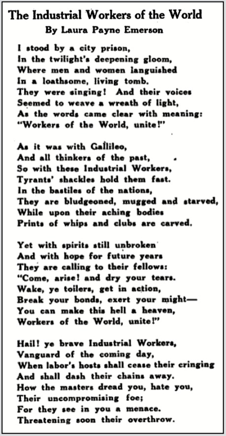 IWW Song by Laura Payne Emerson, Ind Pnr p12, Mar 1921