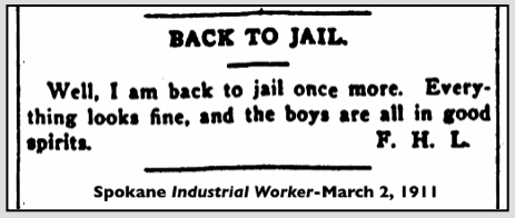 Quote Frank Little, in Fresno Jail, IW p3, Mar 2, 1911