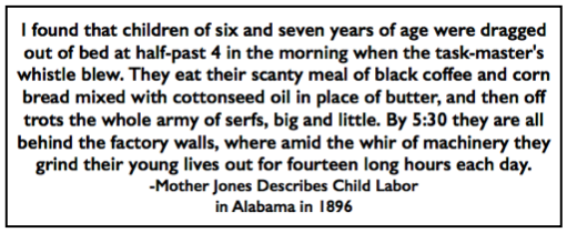 Quote Mother Jones re Child Labor AL 1896, ISR p539, Mar 1901