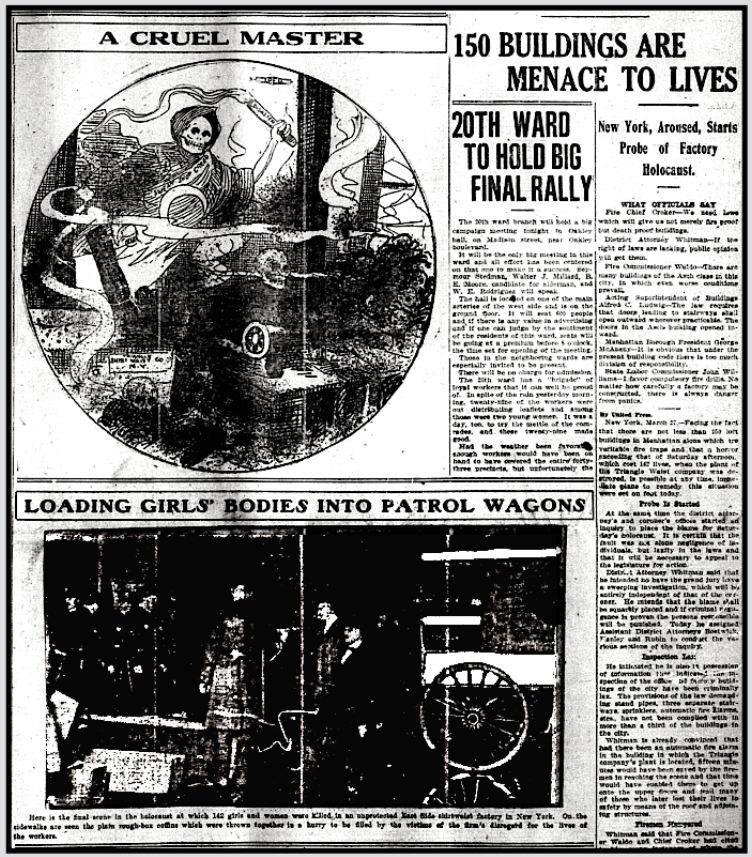 Triangle Fire, Front Page, Chg Dly Sc p1, Mar 27, 1911