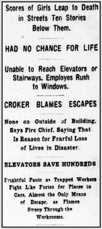 Triangle Fire, Girls Leap to Death, NY Tb p1, Mar 26, 1911