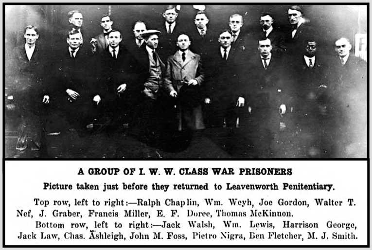 IWW Chg Class War Prisoners bf Leaving for Leavenworth, Late Apr 1921, with Names fr Messenger p235, Aug 1921