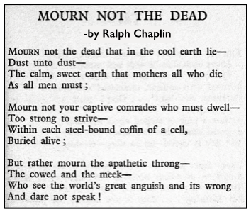 Quote Ralph Chaplin Mourn Not the Dead, Bars and Shadows, 1922