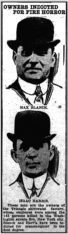 Triangle Fire, Blanck n Harris Indicted, Tacoma Tx p1, Apr 19, 1911