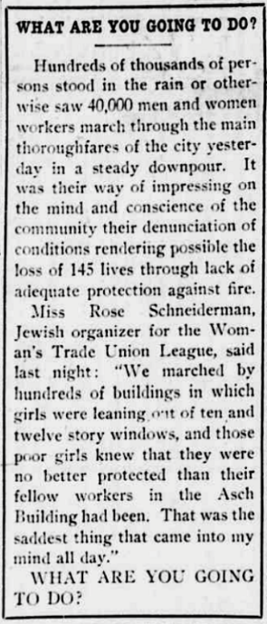 Triangle Fire, Rose S re We Marched by Buildings, NY Tb p1, Apr 6, 1911