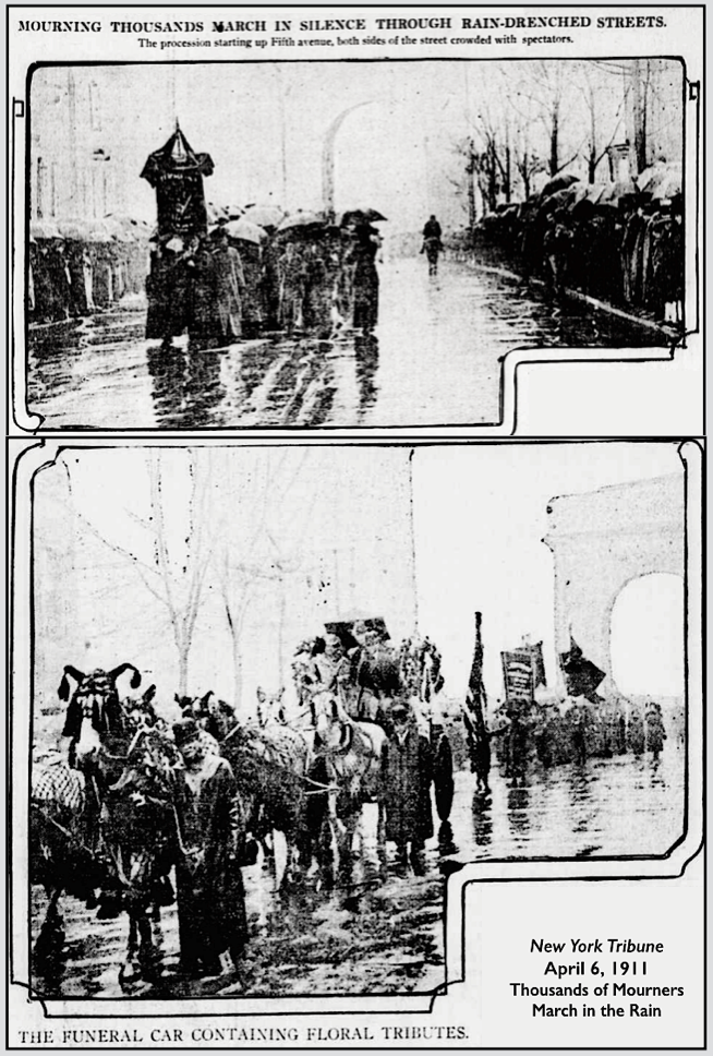 Triangle Fire, Thousands of Mourners March in Silence in Rain, NY Tb p1, Apr 6, 1911