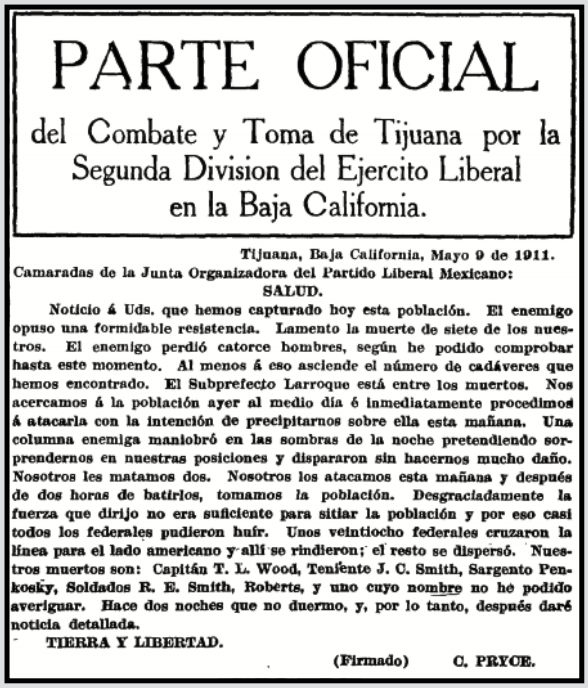 Mex Rev, Baja, Pryce re Tijuana Victory, Regen p1, May 13, 1911