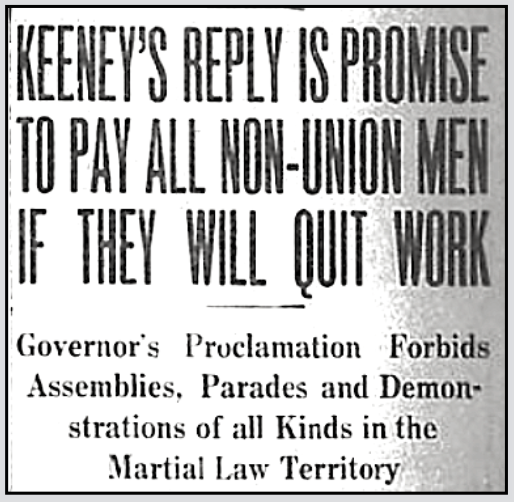 Mingo Co WV, Keeney Replies to Martial Law, WVgn p1, May 20, 1921