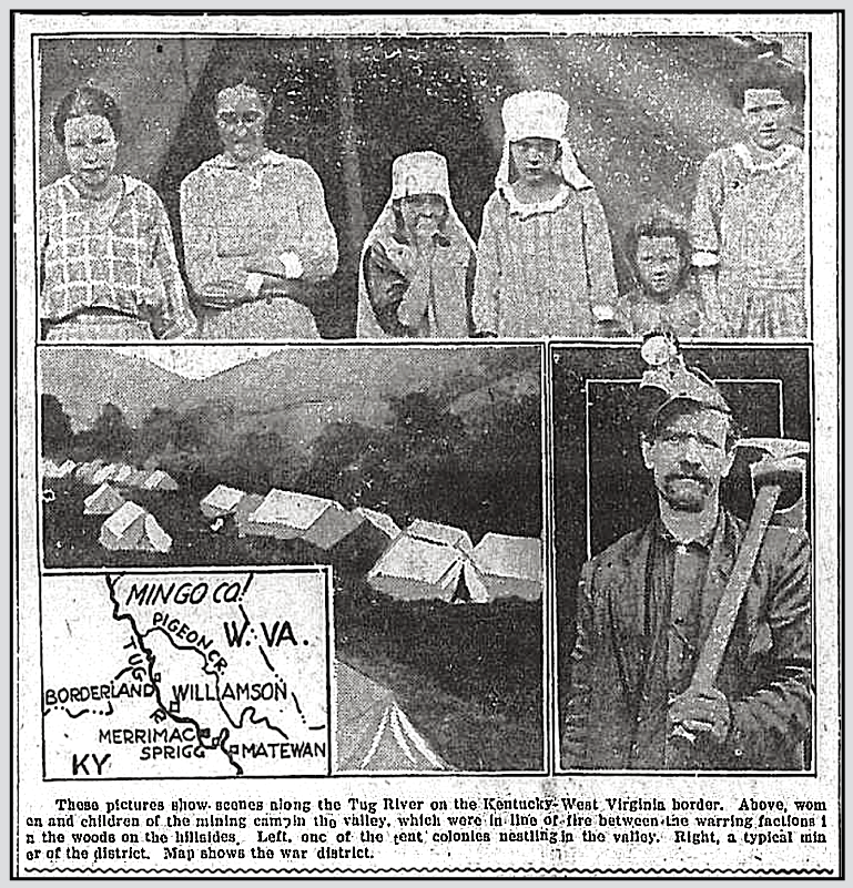 Mingo Co WV, Women n Children, Tent Colony, Map, Miner, WVgn p1, May 19, 1921
