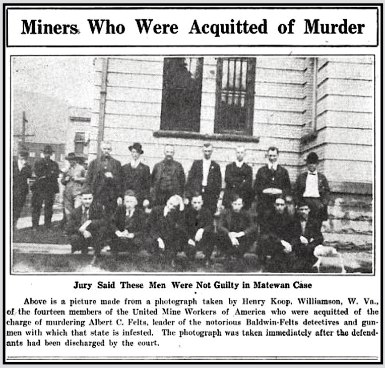 Matewan Defendants Acquitted, UMWJ p14, June 15, 1921