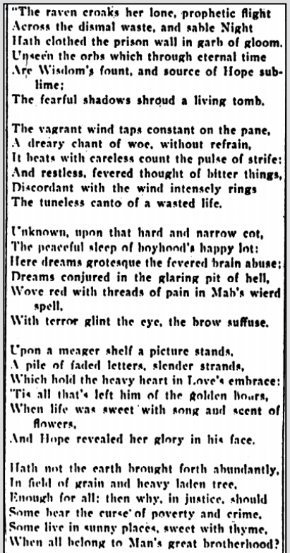 Poem Shadow of Bars Part I by JK Cole, IW p2, June 15, 1911