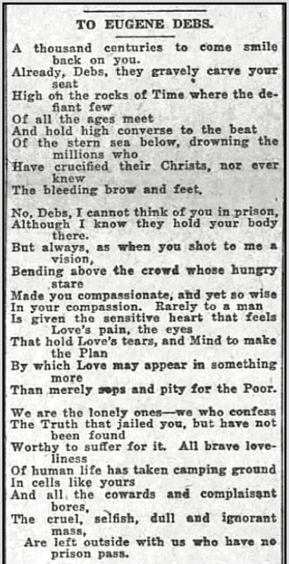 Poem f EVD in Prison by Sara Bard Field, AtR p3, June 4, 1921