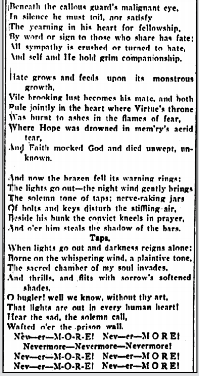 Poems Shadow of Bars Part II, Taps by JK Cole, IW p2, June 15, 1911