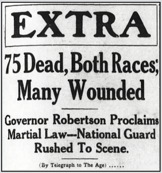 Tulsa Massacre Extra 75 Dead, NY Age p1, June 4, 1921