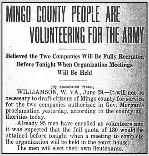 Volunteer Army for Mingo County, W Vgn p1, June 29, 1921