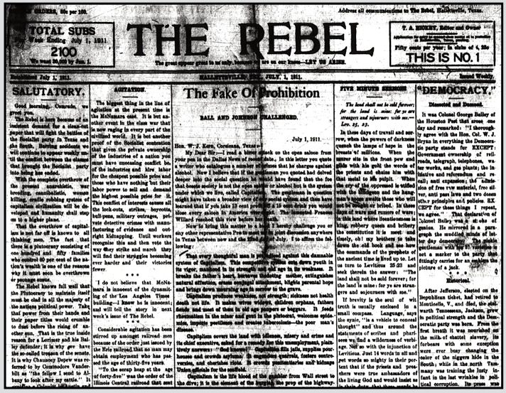 Hallettsville TX Rebel, Hickey, No 1 Ed 1, July 1, 1911