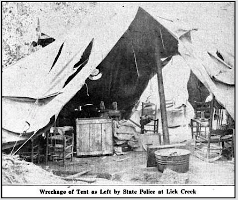 Mingo Co WV, Lick Creek Tent Wreckage, UMWJ p5, Aug 1, 1921