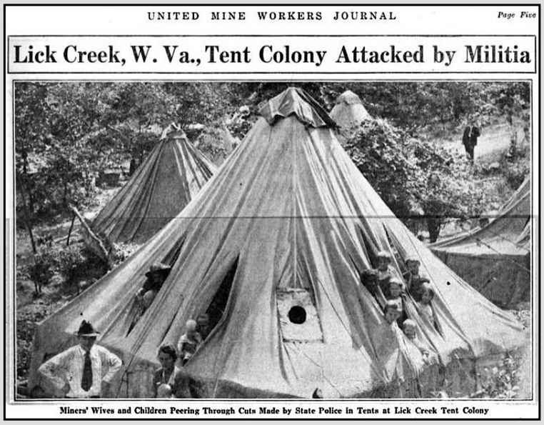 Mingo Co WV, Lick Creek Tents Destroyed, UMWJ p5, Aug 1, 1921