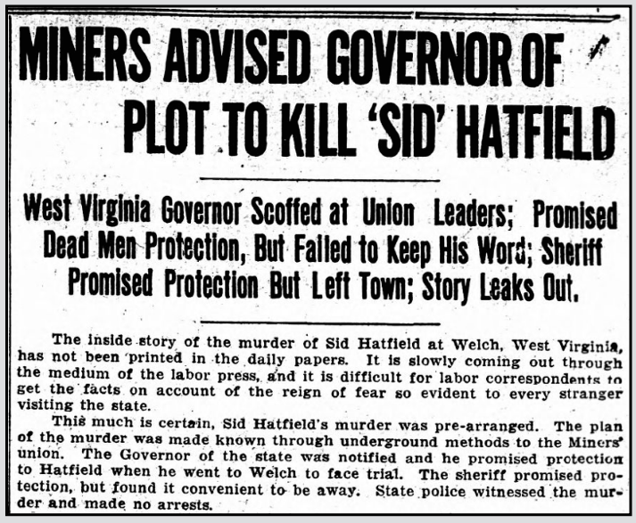 Murder of Sid Hatfield n Ed Chambers, LW p1, Aug 13, 1921