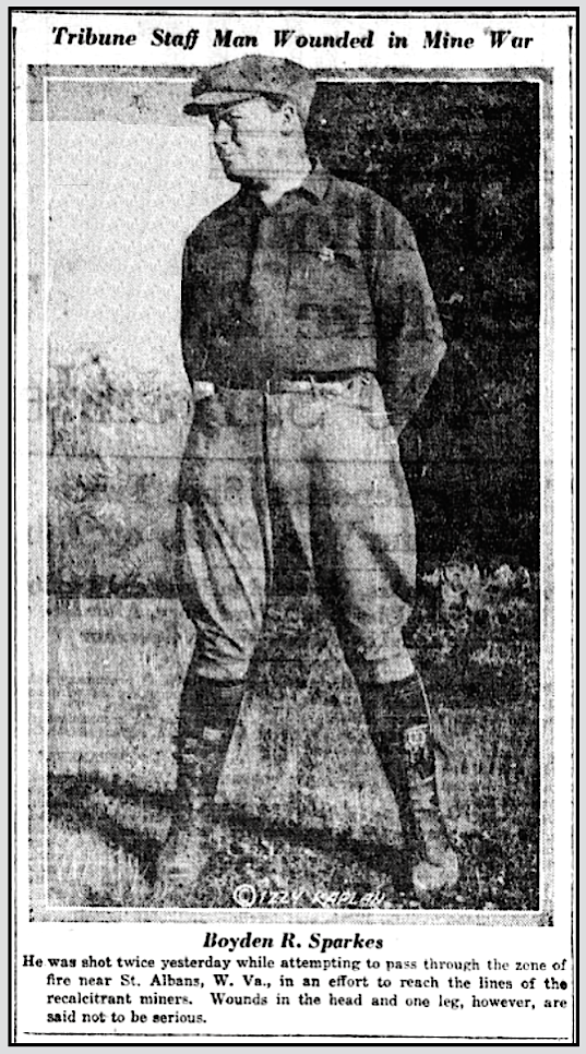 Battle of Blair Mountain, Boyden Sparkes Shot Twice, NY Tb p1, Sept 4, 1921
