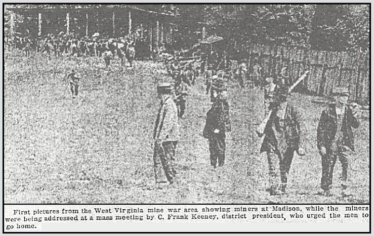 Battle of Blair Mountain, Miners at Madison Keeney Speaks, WVgn p1, Sept 2, 1921