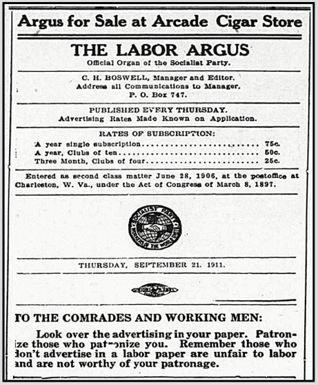Labor Argus Masthead p6, SPA, Editor Boswell, Sept 21, 1921