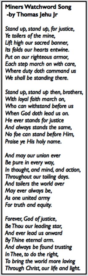 Lyrics Miners Watchword Song by Thomas Jehu Jr, UMWJ p14, Sept 1, 1921