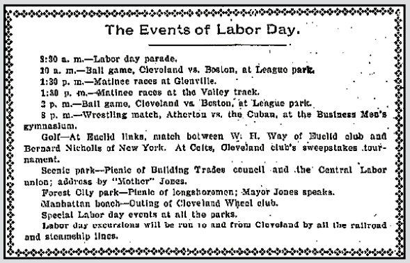 Events of Labor Day, Mother JonesSpeaks, Clv Pln Dlr p10, Sept 2, 1901