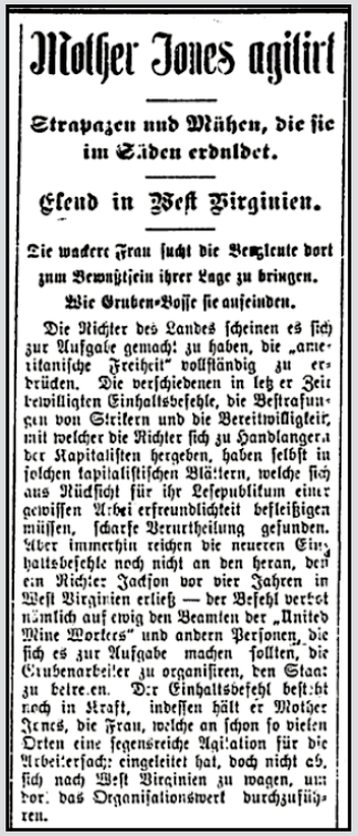 Mother Jones agitirt, NY Volkszeitung p1, Aug 5, 1901