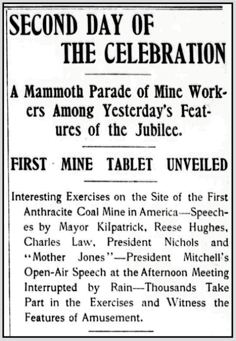 Mother Jones at Carbondale PA, 2nd Day of Golden Jubilee, Scranton Tb p1, Sept 4, 1901