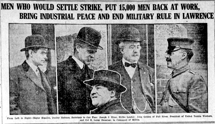 Lawrence Mayor Sec to Gov Ettor Golden Militia Col Attempt to Settle Strike, Bst Glb Morn p1, Jan 17, 1912