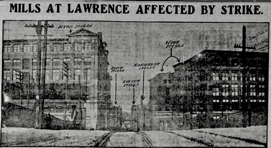 Lawrence Mills on Strike, Bst Glb Sun, p4, Jan 14, 1912