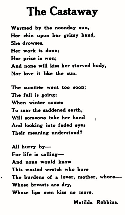 POEM Woman Castaway by Matilda Robbins, Ind Pnr p26, Jan 1922
