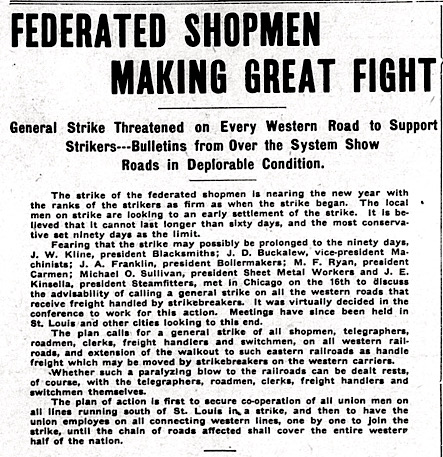 HdLn re Federated Shopmen Strike, Dnv United Lbr Bltn p1, Dec 21, 1911