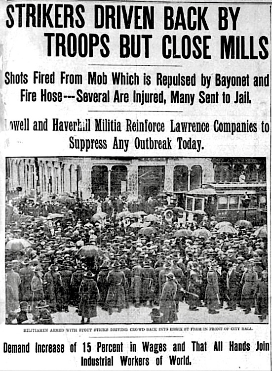 Lawrence Strikers Driven Back by Militia, Bst Glb Morn p1, Jan 16, 1912