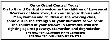 Quote NY Lawrence Strike Com Welcome Children, NY Call p1, Feb 10, 1912