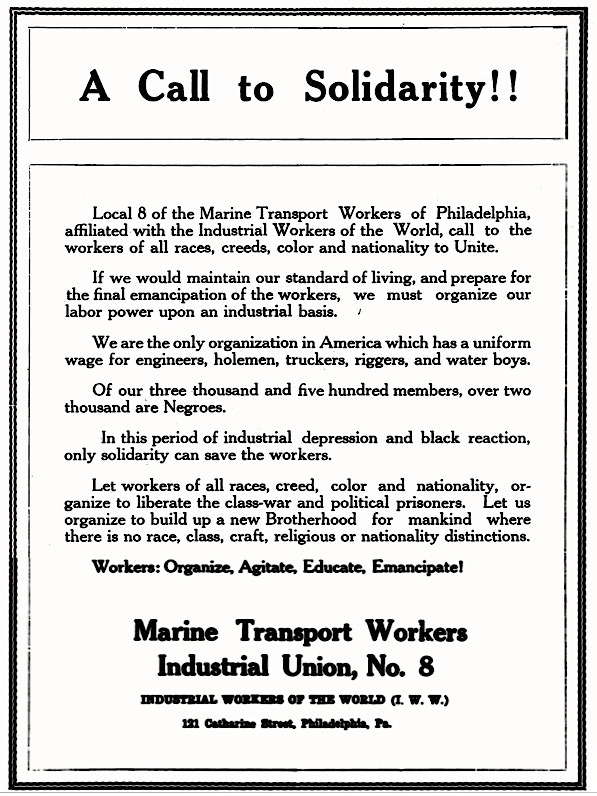 Call to Solidarity MTW IWW No 8, Messenger p360, Feb 1922
