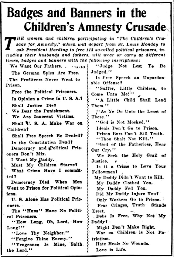 Children's Crusade for Amnesty Banners and Badges, St L Pst Dsp p17, Apr 13, 1922