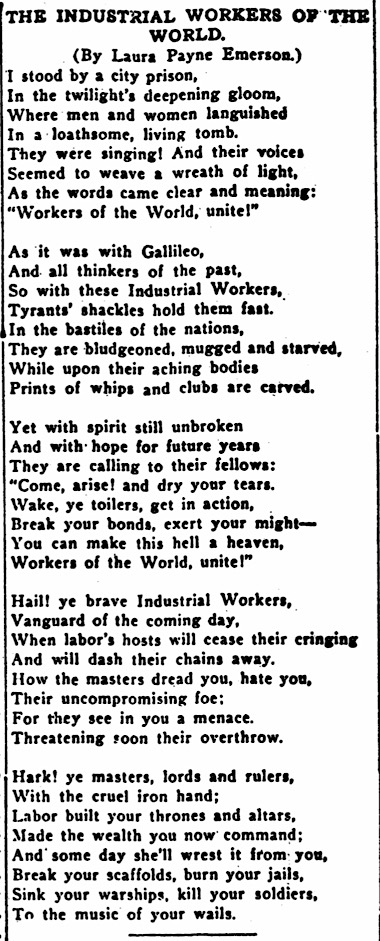 IWW San Diego Jail Singing Song by LPE, IW p5, May 1, 1912