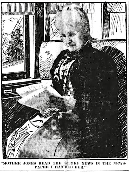 Mother Jones on Train, KY Pst p1, Apr 1, 1912
