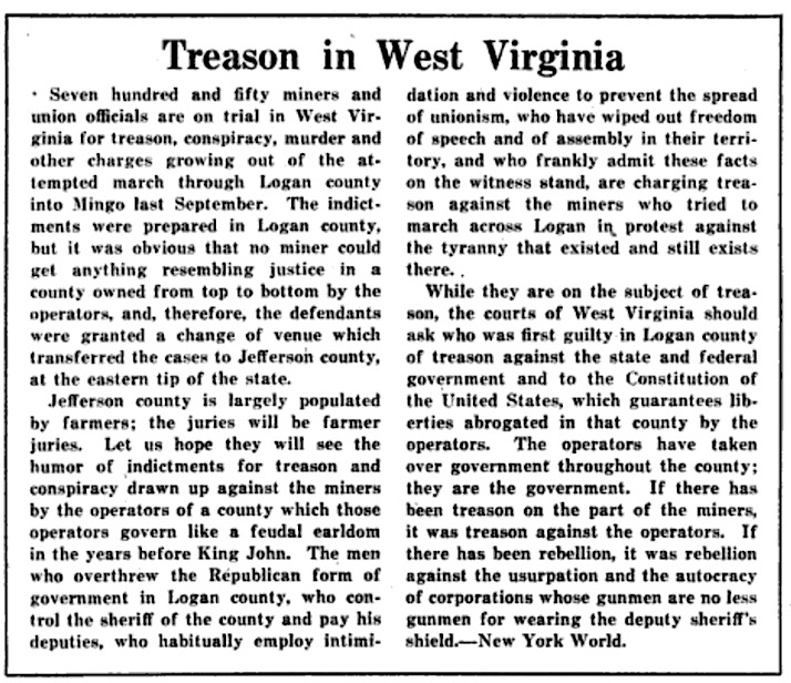 Treason in WV, UMWJ p4, May 15, 1922