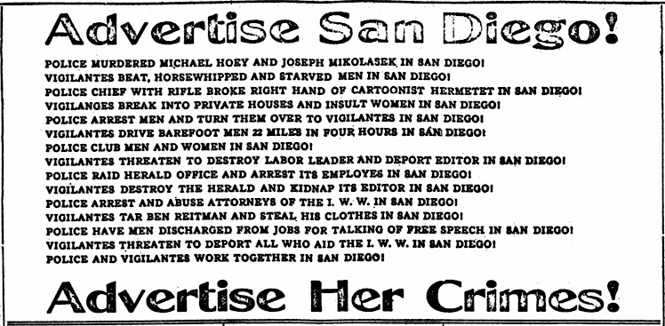 IWW San Diego FSF, List of Crimes, IW p4, June 13, 1912