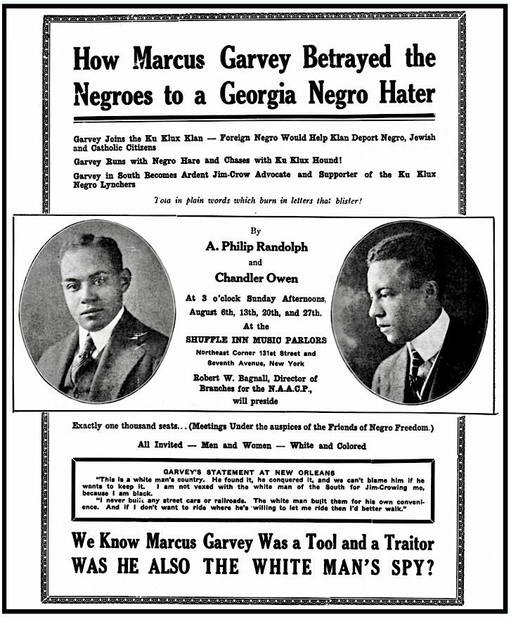 Ad Randolph n Owen to Speak Out ag Garvey, Messenger p454, July 1922