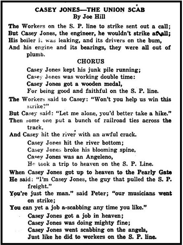 IWW Songs Joe Hill, Casey Jones, LRSB 15th p38, Oct 1919