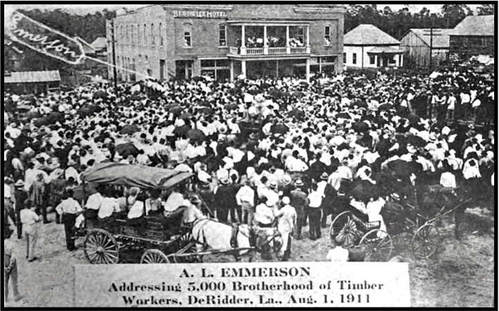 Timber Workers LA, AL Emmerson Speaks at DeRidder Aug 1, 1911, ISR p107, Aug 1912