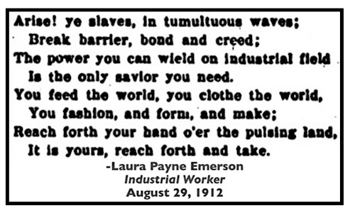 Quote Laura Payne Emerson, Poem Proletariat, IW p3, Aug 29, 1912
