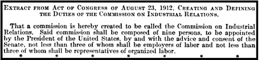 Quote CIR Vol 1, p6, Act of Congress, Aug 23, 1912