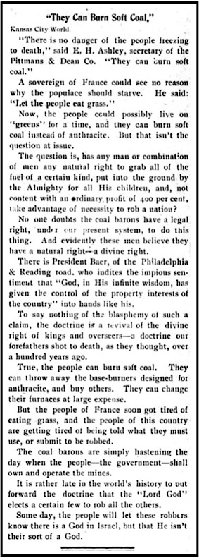 Divine Rights Baer Blasphemy, KS Agitator p1, Sept 5, 1902