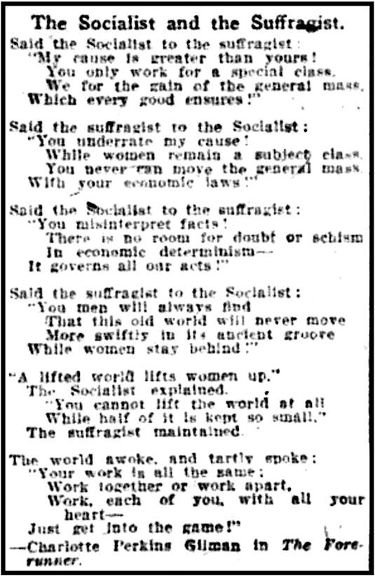 Poem, Socialist n Suffragist by CP Gilman, AtR p3, Sept 28, 1912