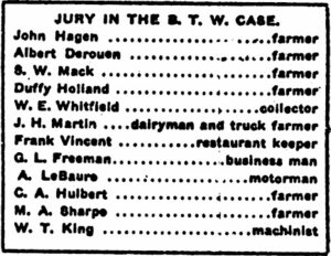 BTW Trial re Grabow, Jury Names, IW p1, Oct 31, 1912